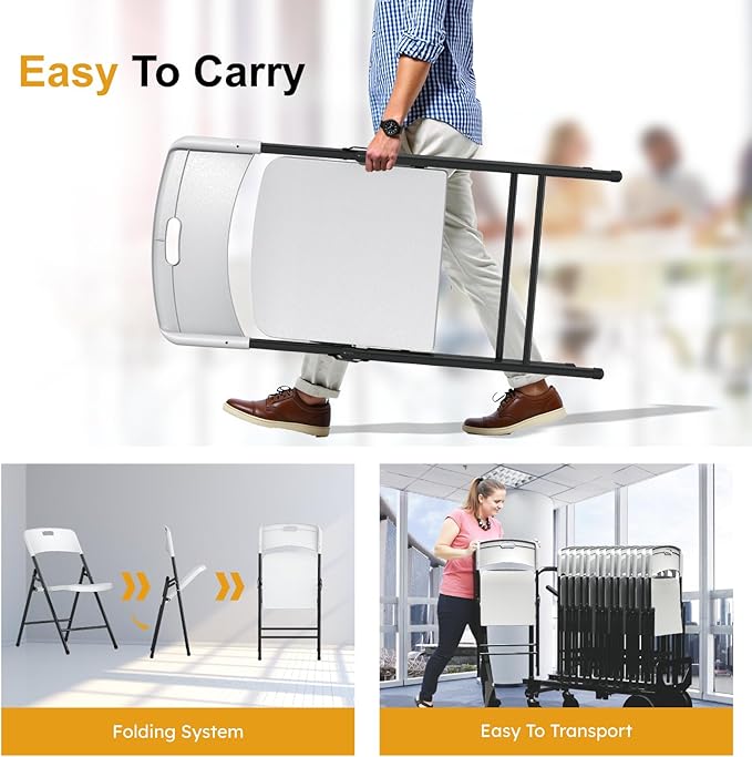 6 Pack Folding Chairs, 700lbs Capacity Heavy Duty Folding Chair with Reinfoced Steel Frame for Indoor/Outdoor Use, White Plastic Foldable Chairs for Party, Patio, Meeting, Wedding and School