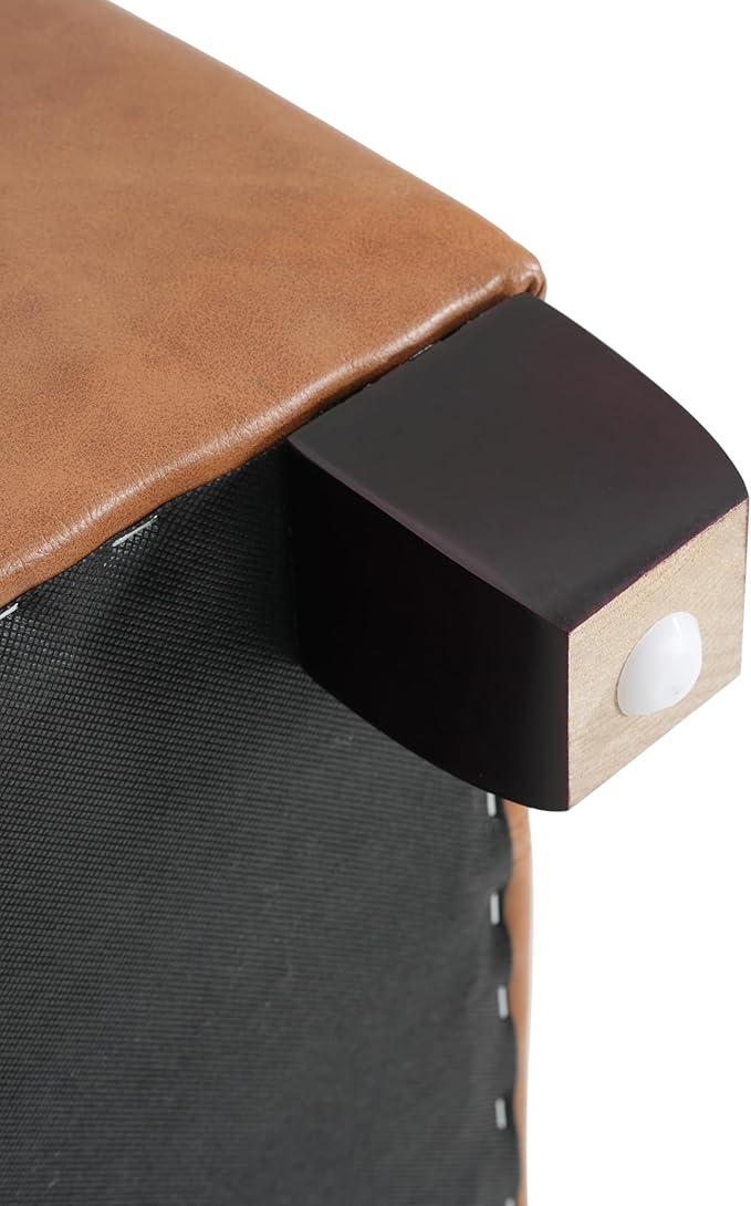 Christopher Knight Home Mervy PU Storage Ottoman with Button and Stitching, Faux Leather Indoor Upholstered Ottoman for Living Room Bedroom Home Office, Square Flip Top Foot Rest Bench, Light Brown