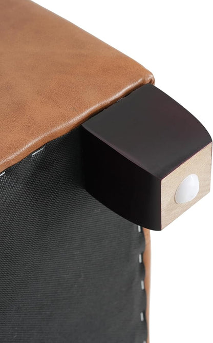 Christopher Knight Home Mervy PU Storage Ottoman with Button and Stitching, Faux Leather Indoor Upholstered Ottoman for Living Room Bedroom Home Office, Square Flip Top Foot Rest Bench, Light Brown