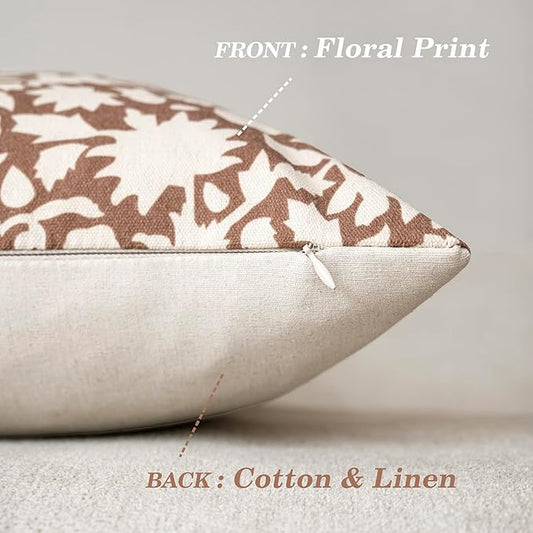 Foindtower Set of 2 Decorative Neutral Floral Throw Pillow Covers Accent Farmhouse Cushion Covers Boho Pillowcase for Couch Sofa Bedroom Living Room Home Decor,12×20 Inch,Light Orange Brown