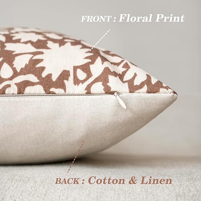 Foindtower Set of 2 Decorative Neutral Floral Throw Pillow Covers Accent Farmhouse Cushion Covers Boho Pillowcase for Couch Sofa Bedroom Living Room Home Decor,22×22 Inch,Light Orange Brown