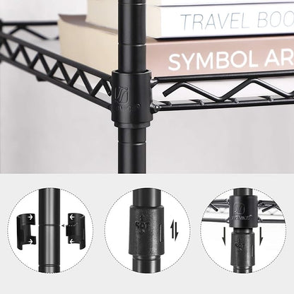 SONGMICS 4-Tier Bathroom Shelf, Storage Rack for Small Space, with 4 PP Shelf Liners, Removable Hook, Extendable Design, Ink Black and Translucent ULGR104B01