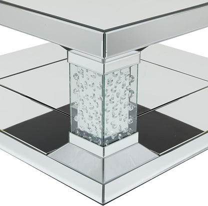 Deco 79 Wood Mirrored Coffee Table with Crystal Embellishments, 39" x 39" x 18", Silver