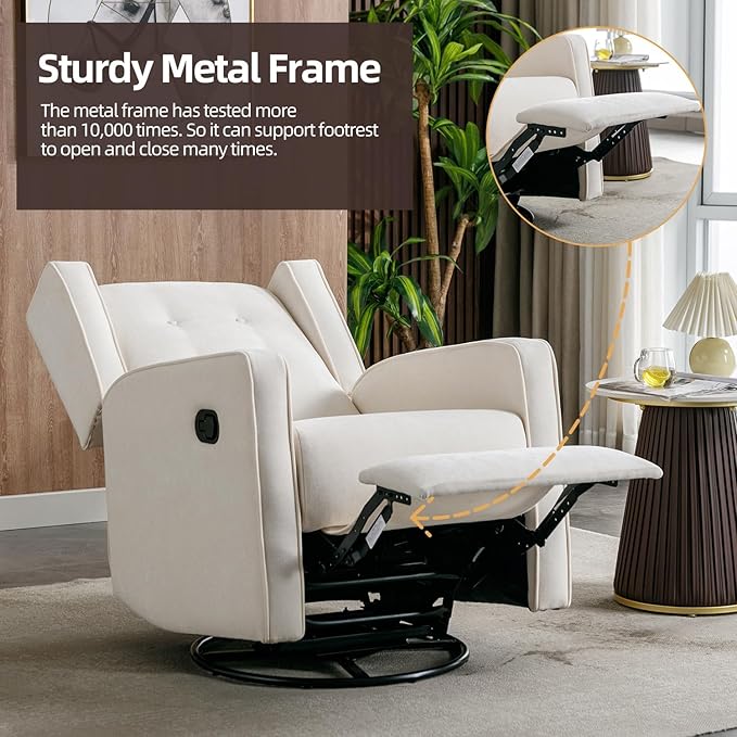 CANMOV Swivel Rocker Recliner Chair Set of 2, Nursery Glider Chair, Nursery Rocking Chairs, Manual Reclining Chair, White