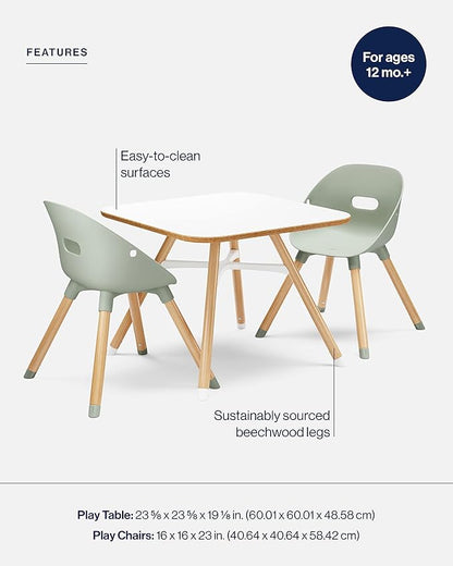 Lalo The Play Kit - Kids Table & Chairs Set with Sustainably Sourced Wood Table & Non-Toxic Bucket Seat Chairs - Safe & Comfortable - Coconut/Sage
