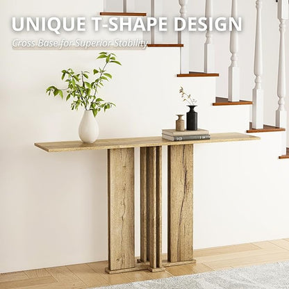 HEAH-YO 51" Console Table, Rustic Wood Entryway Table, T-Shape Narrow Sofa Tables Behind Couch for Hallway, Entrance, Foyer, Living Room, Rustic Natural
