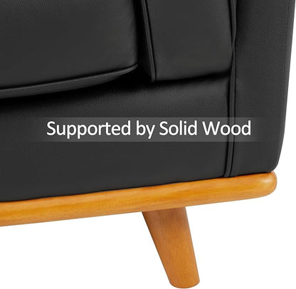 MCombo Napa Leather Accent Chair, 41.9'' Wide Leather Chair for Living Room, Office, Solid Wood Accent, VE792 (Black)