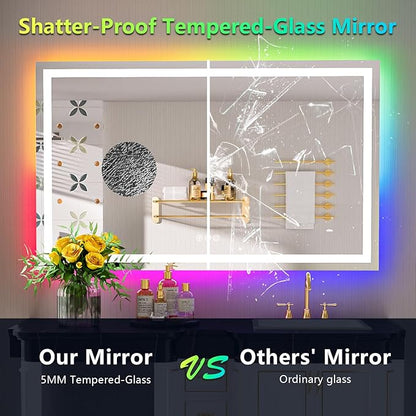 55x36 Inch RGB LED Bathroom Mirror Front Light and RGB Backlit Lighted Vanity Mirror for Bathroom Wall Mounted Dimmable Anti Fog Memory Shatter-Proof IP54 Waterproof Horizontal/Vertical