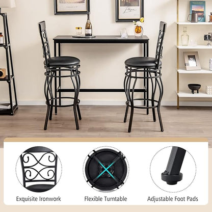 COSTWAY Bar Stools Set of 4, 360 Degree Swivel, 30" Bar Height Bar stools, with Leather Padded Seat Bistro Metal Vintage Chairs with Back for Kitchen Island, Pub (Set of 4)