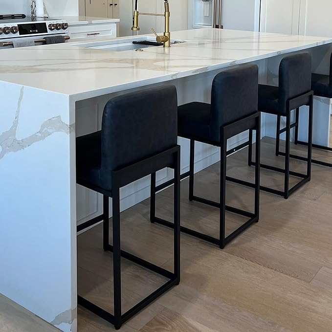 PHI VILLA Bar Stools Set of 3 - Counter Height Bar Stool Faux Leather Barstools with Back, 24" Bar Chairs