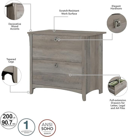 Bush Furniture Salinas L Shaped Desk with Hutch, File Cabinet and 5 Shelf Bookcase | 3 Piece Home Office Furniture Set in Driftwood Gray | L Shaped Corner Table with Storage