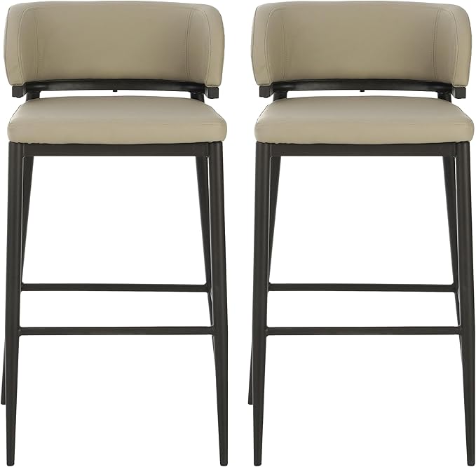 Christopher Knight Home Ebany Barstools Set of 2, Metal Frame Counter Stools, Upholstered Kitchen Chair, Curved Back Support Bistro Chairs, 30" H Island Stool for Dining Kitchen Cafeteria, Khaki