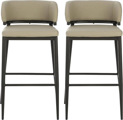 Christopher Knight Home Ebany Barstools Set of 2, Metal Frame Counter Stools, Upholstered Kitchen Chair, Curved Back Support Bistro Chairs, 30" H Island Stool for Dining Kitchen Cafeteria, Khaki
