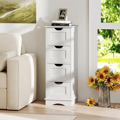 Giantex Bathroom Storage Cabinet with 4 Drawers, 32" Freestanding Storage Organizer Unit with Cutout Handles, Anti-Tipping Device, Narrow Floor Cabinet for Hallway, Living Room, Entryway (White)