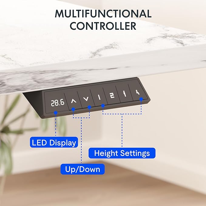 FLEXISPOT EN2 Whole-Piece Standing Desk with Clamp Power Strip, 55 x 28 Electric Stand Up Height Adjustable Desk with Cable Management (Black Frame + 55" Marble Grey Top, 2 Packages)
