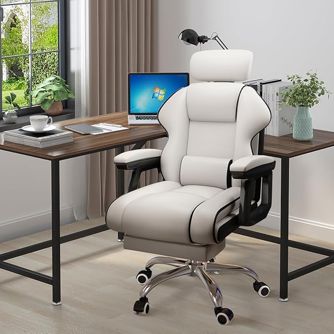 Executive Computer Chair Home Office Desk Chair,Adjustable Angle, Ergonomic Adjustable Height PU Leather Chairs with Cushions Armrest for Long Time Seating-High Office Chair with Footrest