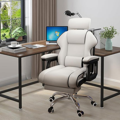 Executive Computer Chair Home Office Desk Chair,Adjustable Angle, Ergonomic Adjustable Height PU Leather Chairs with Cushions Armrest for Long Time Seating-High Office Chair with Footrest