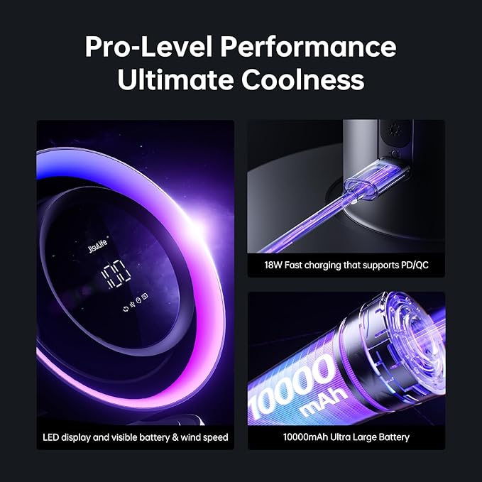 JISULIFE Table Purifier Fan, 3-in-1 Air Purifier Cool: HEPA H11 Filter, 7-Color RGB Light, 100-Speed, 10000mAh Battery, 120° Oscillating Desktop Fan for Gaming/Office Desk