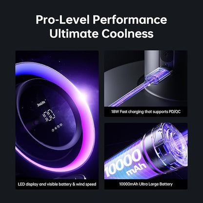 JISULIFE Table Purifier Fan, 3-in-1 Air Purifier Cool: HEPA H11 Filter, 7-Color RGB Light, 100-Speed, 10000mAh Battery, 120° Oscillating Desktop Fan for Gaming/Office Desk
