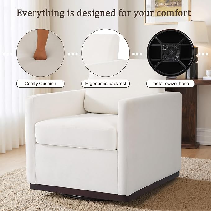UIXE Swivel Accent Chairs Set of 2, Chenille Upholstered Armchair Comfy Club Chair for Living Room, Mid Century Modern Arm Chair Single Sofa Nook Bedroom Side Reading Seat - Beige
