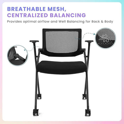 20 Pack Conference Room Chairs with Wheels and Paddle, Ergonomic Mesh Back and Arms for Home Office Desk Folding Chairs Black (10 Boxes)