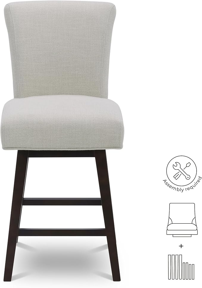 CHITA 26 Inch Counter Height Swivel Bar Stool, FSC Certified Modern Fabric Swivel Barstool Chair with Back, Linen