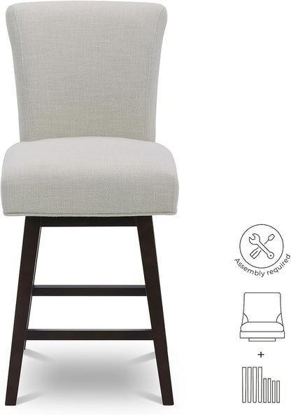 CHITA 26 Inch Counter Height Swivel Bar Stool, FSC Certified Modern Fabric Swivel Barstool Chair with Back, Linen