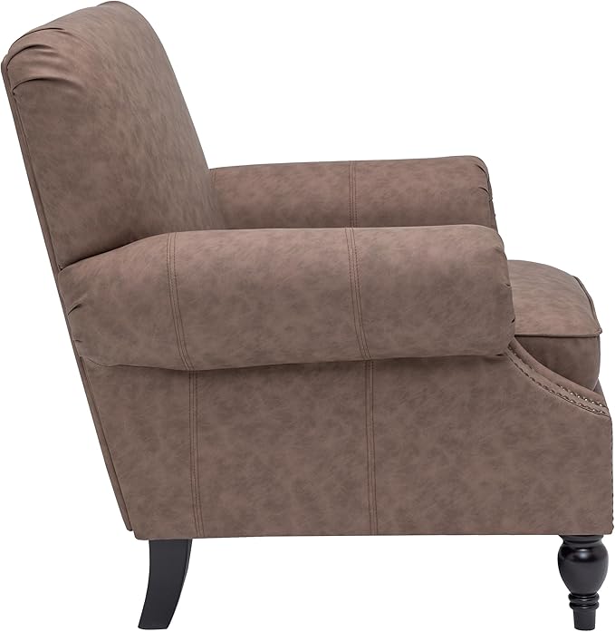 Accent Chair,22.4" Seat Depth Armchair with Roll Arms,36.6W*34.3D*34.6H Living Room Chair,Wood Legs,Set of 1,Faux Leather in Taupe