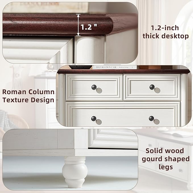 Dressers and Night Stand Set of 3, Wood 43.5" Tall Dresser and 18" Wide with Charging Station Chest of Drawers, Roman Column Nightstand Set of 2, Bedroom Furniture Dresser Suites for Home Living Room