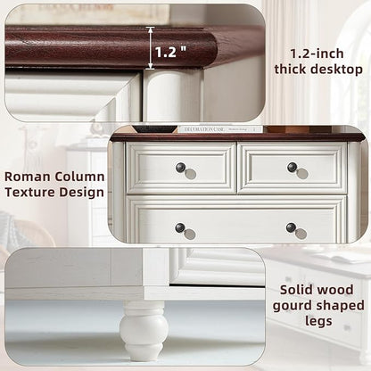Farmhouse Dressers and Night Stand Set of 3, Wood 43.5'' Tall Dresser and 18'' Wide Chest of Drawers, Roman Column Nightstand Set of 2, Bedroom Furniture Dresser Suites for Living Room, Hallway, Home