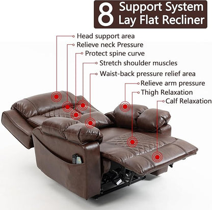 Big Man Power Lay Flat Lift Chair Oversized Recliner Dual Motor Heat Vibration for Elderly, Overstuffed Electric 28" Extra Wide Recliners with Flip Arm Storage Cup Holders,USB Type C Charging