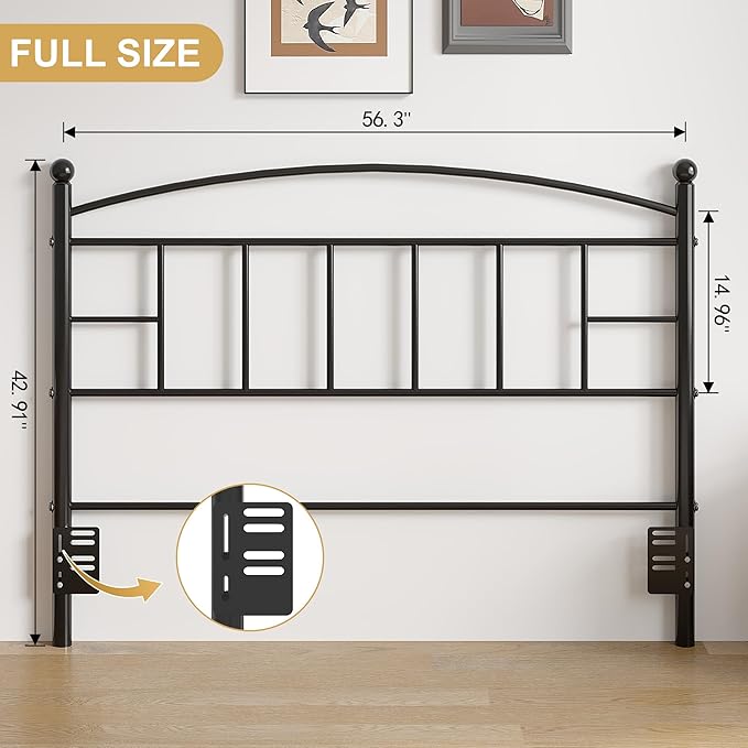 VECELO Metal Full Size Headboard - 42.91 Inches Tall, Arching Lines Design, Easy Assembly, Modern Farmhouse Style Steel Headboard for Bedroom - Black