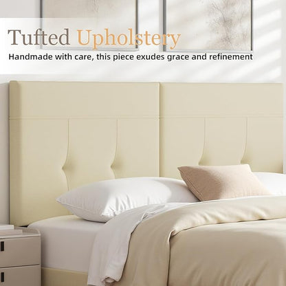 Upholstered King Size Headboard, Headboard King with Sturdy Metal Legs, Tufted Upholstery Design Bed Headboards with Adjustable Width & Height (Beige)