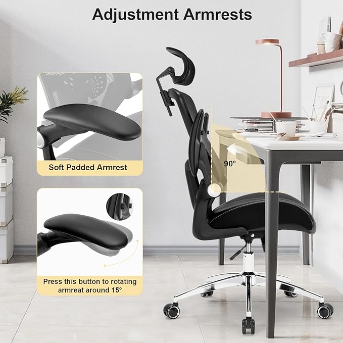 Heavy Duty Office Chair - 400lbs Home Office Desk Chairs with Soft 3D Modeling Wide Foam Cushion, Ergonomic Desk Computer Chair with Adjustable Headrest and Flip-Up Arms for Study, Bedroom