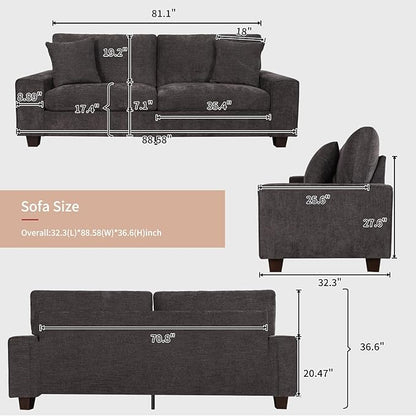DOPEDIO Modern Loveseat Sofa for Living Room,Chenille Recliner, Removable Cover, Spring Cushions, Solid Wood Frame, Easy Assembly for Small Spaces (88.58inch，Dark Grey)