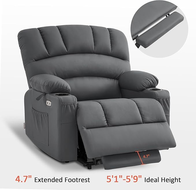 MCombo Power Lift Recliner Chair for Elderly, Lift Chair with Heat and Massage, Extra Wide Lift Recliner for Big People, Faux Leather R7096 (Medium-Wide, Grey)