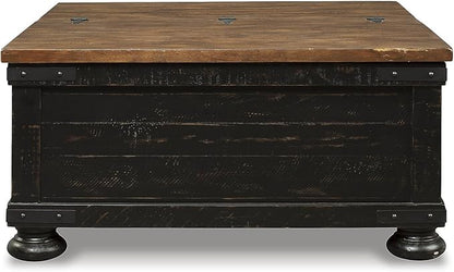 Signature Design by Ashley Valebeck Lift Top Coffee Table, Storage, Split-top Design, Wood, 36" W x 36" D x 18" H, 2-tone Distressed Brown & Black Finish