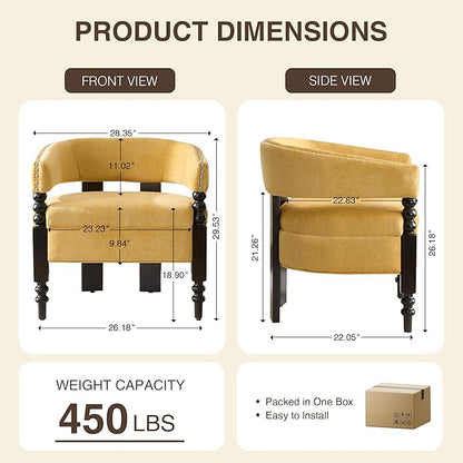 LOULENS Barrel Accent Chairs Set of 2, Vintage Chenille Upholstered Lounge Chair with Solid Wood Legs, Comfy Leisure Side Armchair for Living Room, Bedroom, Reading Nook, Corner, Yellow