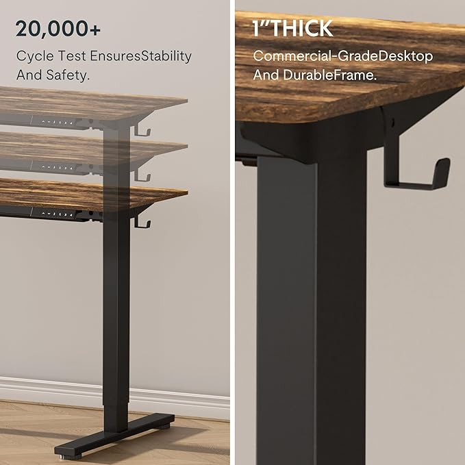 FLEXISPOT EN1 Whole-Piece Standing Desk, 55x28 Inches Electric Sit Stand Desk with Automatic Smart Keypad (Black Frame + Rustic Top, 2 Packages)