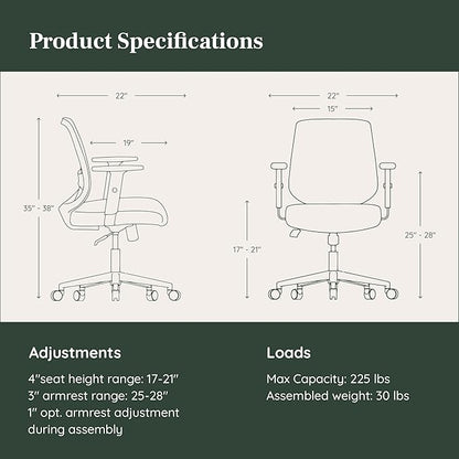 Branch Daily Chair - Vegan Leather Office Chair with Swivel, Lumbar Rest, and Adjustable Armrests - Comfortable Seating for Improved Posture and Productivity - Mahogany