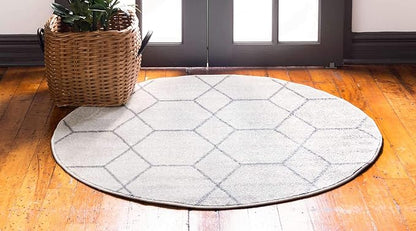 Unique Loom Trellis Frieze Collection Area Rug - Geometric (8' Round, Ivory/ Gray)