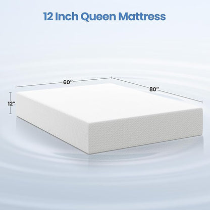 Yaheetech 12 Inch Queen Mattress 3 Foam Layer Cooling Gel Memory Foam Mattresses, Green Tea for Fresher Sleep, Medium Firm, CertiPUR-US Certified, No Fiberglass, Queen Size Mattress in a Box
