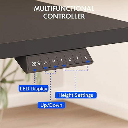 FLEXISPOT EN2 Whole-Piece Standing Desk with Clamp Power Strip, 48x24'' Electric Stand Up Height Adjustable Desk with Cable Management (Black Frame + 48" Black Table Top)