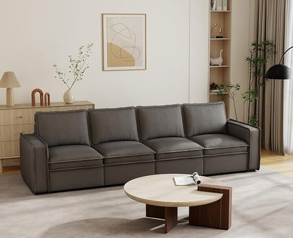 EALSON 119" Modular Sectional Sofa Modern Comfy 4-Seater Couch Sofa Linen Fabric Upholstered Cloud Couches with 24" Deep Seat and Wooden Legs for Bedroom/Living Room/Office, Grey