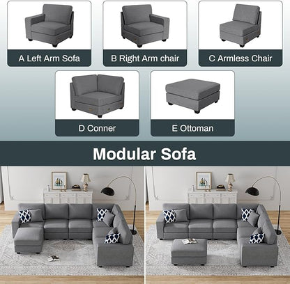 Legend Vansen Modular Sectional Sofa U Shaped Couch with Ottoman Modern Reversible Corner Sectional Couch for Living Room (Dark Grey, U Shaped Sofa-2)