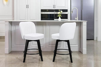 MINCETA Bar Stools Set of 2, PU Leather Barstools, 26 Inch Upholstered Counter Stools with Backrest and Footrest, Swivel Counter Height Barstools for Kitchen Island Home Bar White