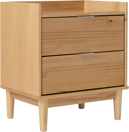 Walker Edison Blythe Mid-Century Modern Tray-Top 2-Drawer Nightstand, 20 Inch, Natural Pine