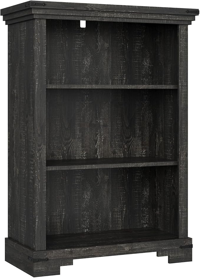 3-Tier Farmhouse Bookshelf, Book Shelf with Open Storage & One Adjustable Shelf, 9.8" D x 26" W x 38" H, Wooden Bookshelf for Study Room, Living Room, Kitchen, Bedroom (Black)