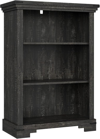 3-Tier Farmhouse Bookshelf, Book Shelf with Open Storage & One Adjustable Shelf, 9.8" D x 26" W x 38" H, Wooden Bookshelf for Study Room, Living Room, Kitchen, Bedroom (Black)