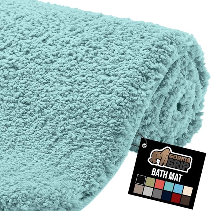GORILLA GRIP Bathroom Rugs, 60x24, Ultra Soft Absorbent Mat, Thick Plush Bath Rug, Machine Washable, Microfiber Quick Dry, Mats for Shower, Bathtub and Floor, Home Decor Accessories, Spa Blue